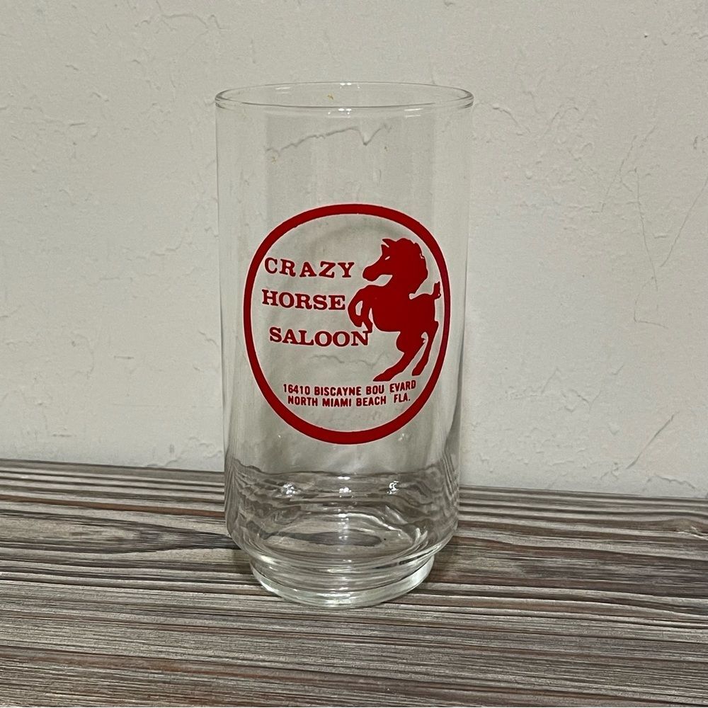 Vintage 80s Crazy Horse Saloon North Miami Beach FLA Red Logo High Ball Glass